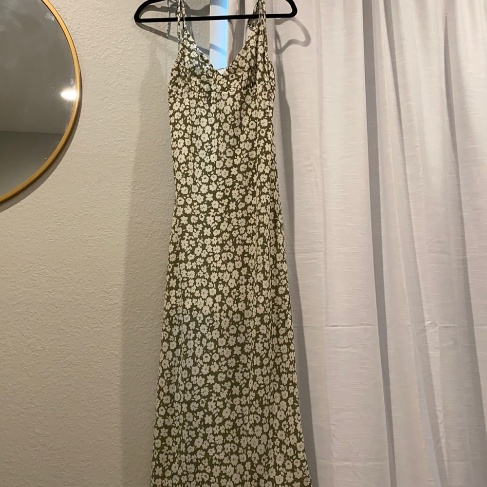 Green and white floral midi dress